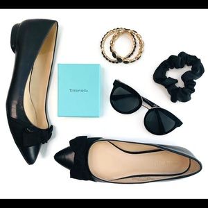 Nine West Black Leather Pointy Bow Flats Sz7